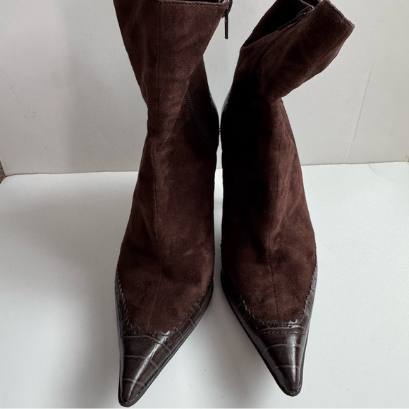Nine West Top Dollar suede and croc print Dark Brown Suede leather Ankle Booties - Picture 6 of 14